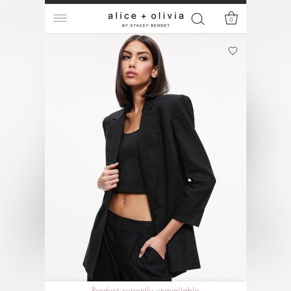 Alice & Olivia Shan Linen Rolled Cuff Blazer Black